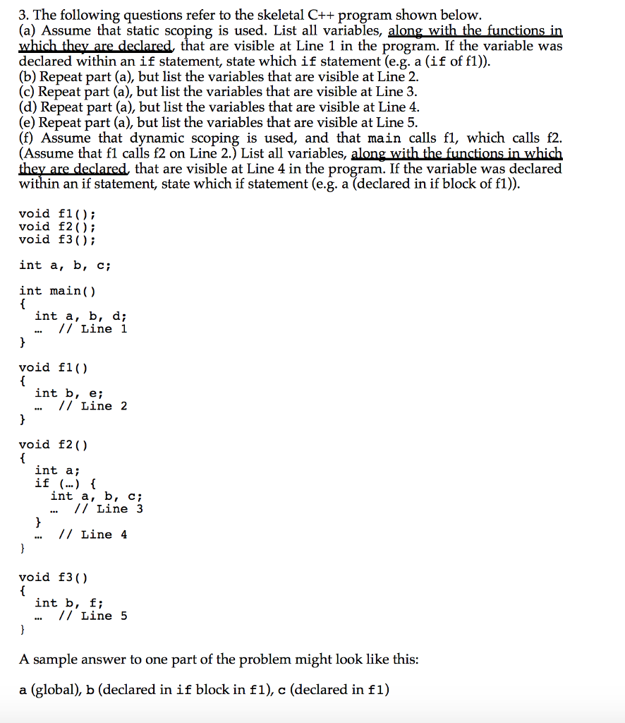 Solved 3. The following questions refer to the skeletal C++ | Chegg.com