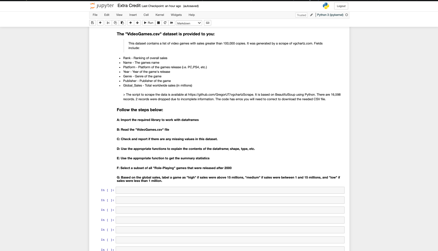 Solved The "VideoGames.csv" dataset is provided to you: This | Chegg.com
