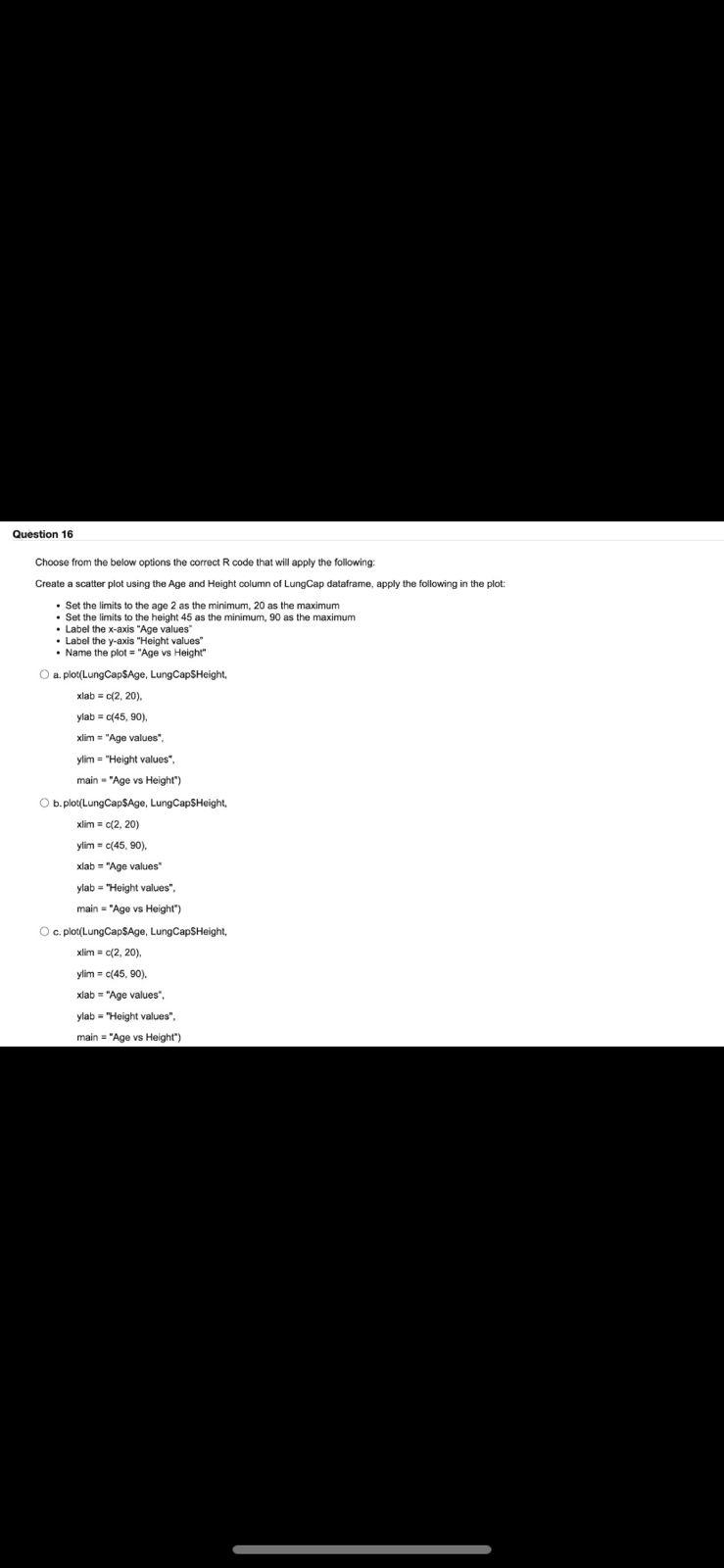 Solved Choose from the below options the correct R code that | Chegg.com