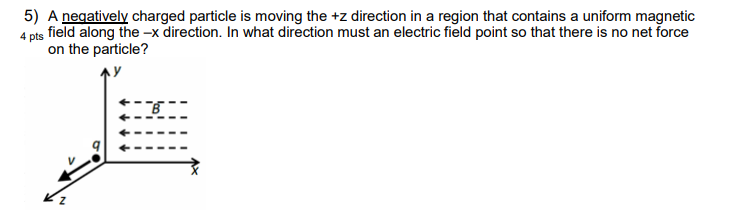 Solved 5) A negatively charged particle is moving the +z | Chegg.com