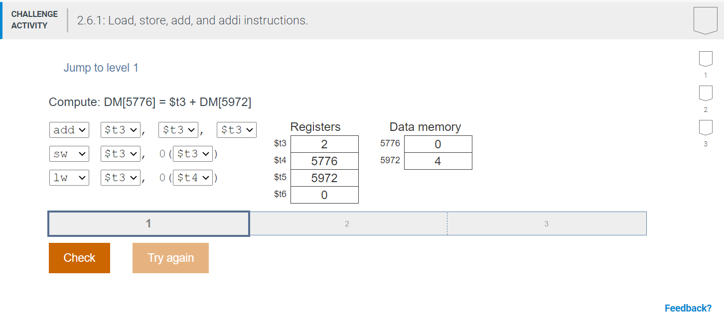 CHALLENGE ACTIVITY 2.6.1: Load, store, add, and addi | Chegg.com