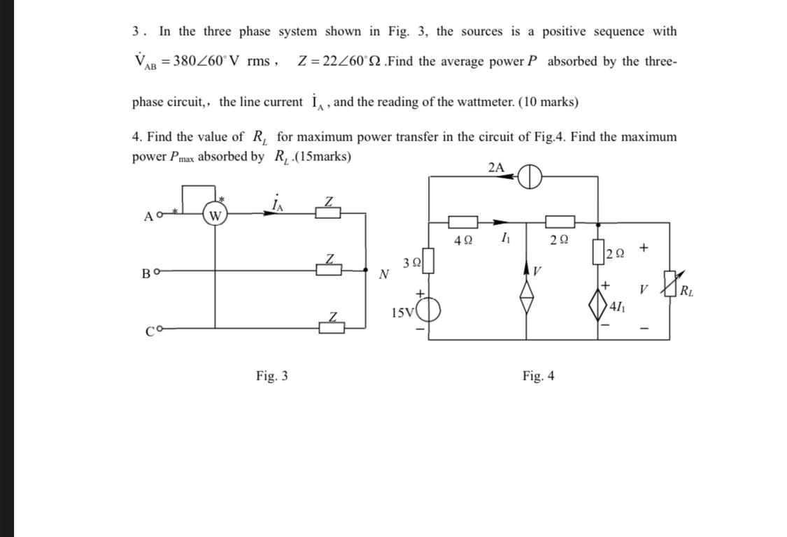 Solved 3. In the three phase system shown in Fig. 3, the | Chegg.com
