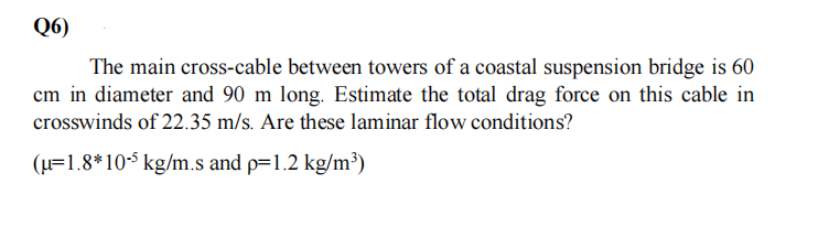 Solved Q6) The main cross-cable between towers of a coastal | Chegg.com