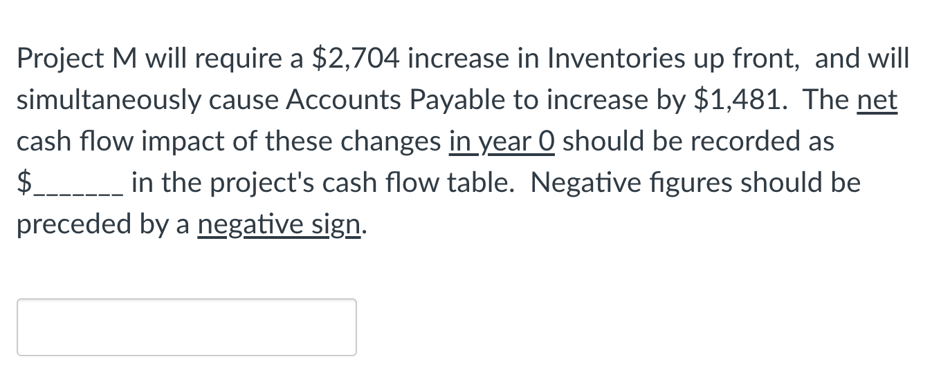 Solved Project M will require a $2,704 increase in | Chegg.com