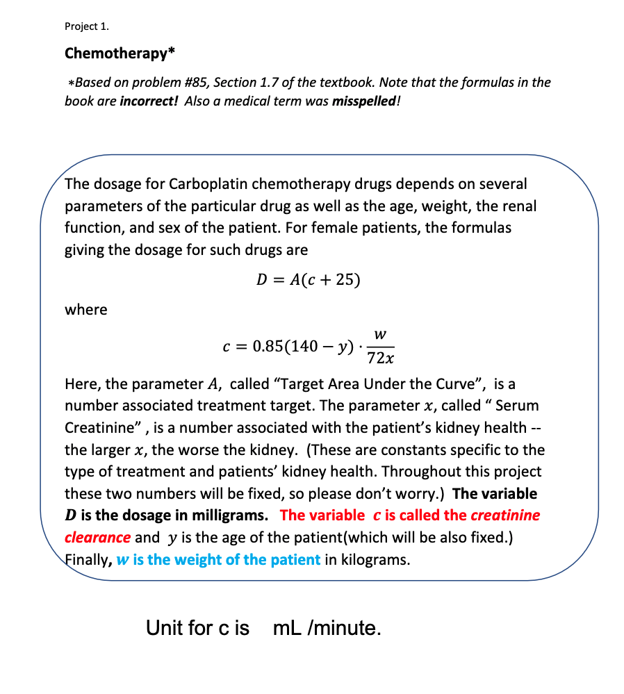 Solved Project 1. Chemotherapy* *Based on problem #85, | Chegg.com