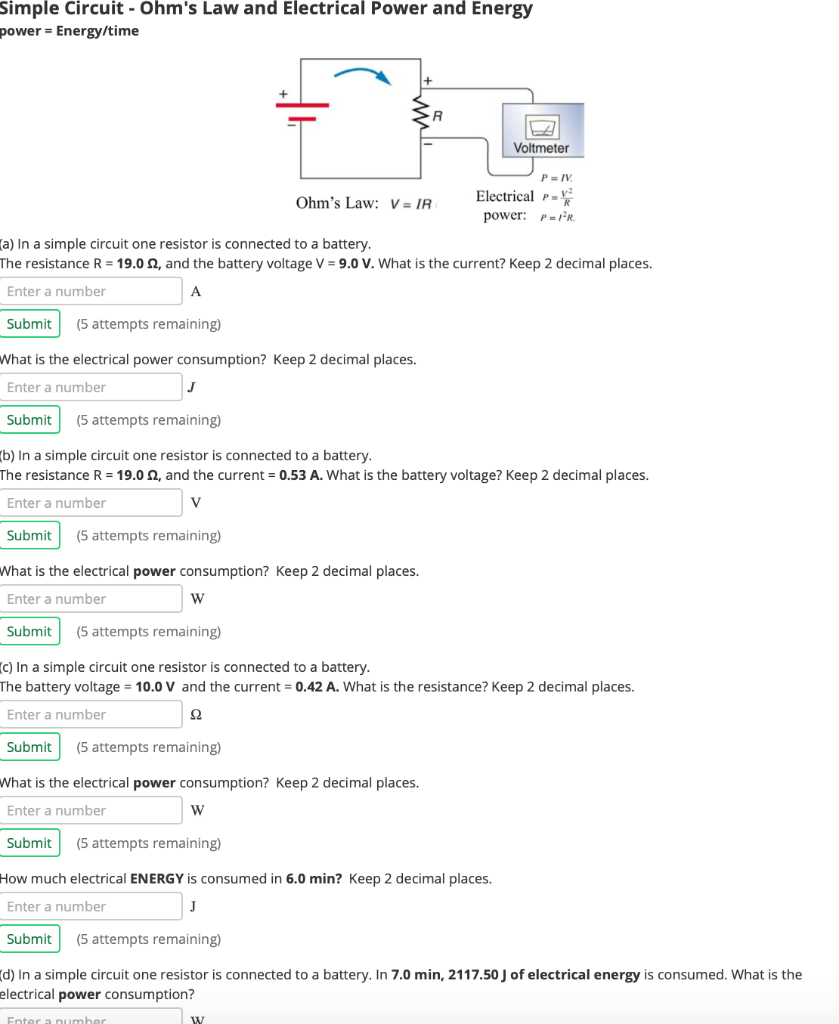 Solved Simple Circuit - Ohm's Law and Electrical Power and | Chegg.com