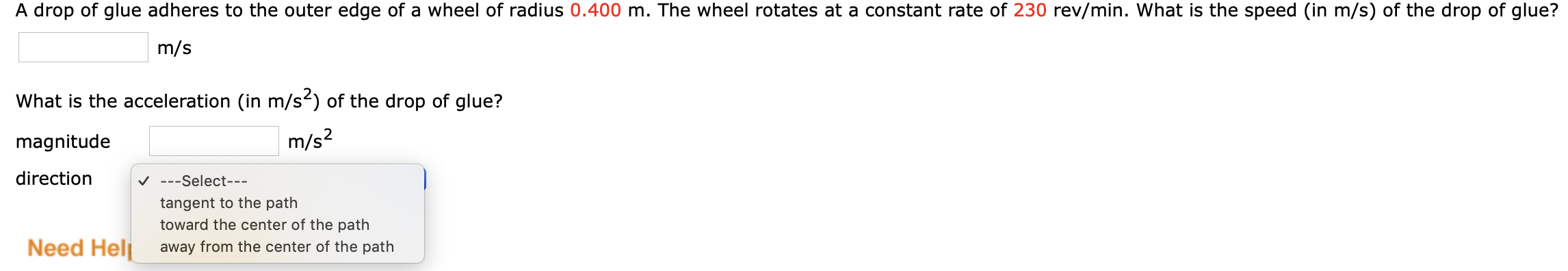Solved A drop of glue adheres to the outer edge of a wheel | Chegg.com