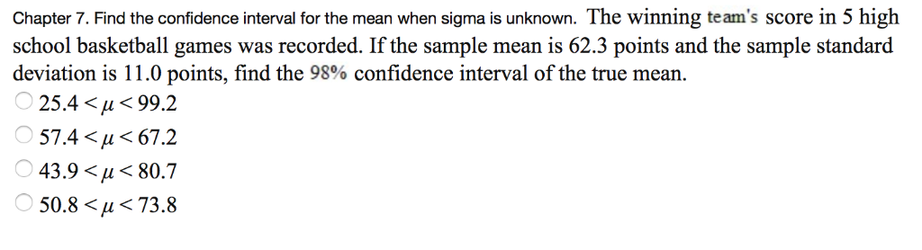 Solved Chapter 7. Find the confidence interval for the mean | Chegg.com