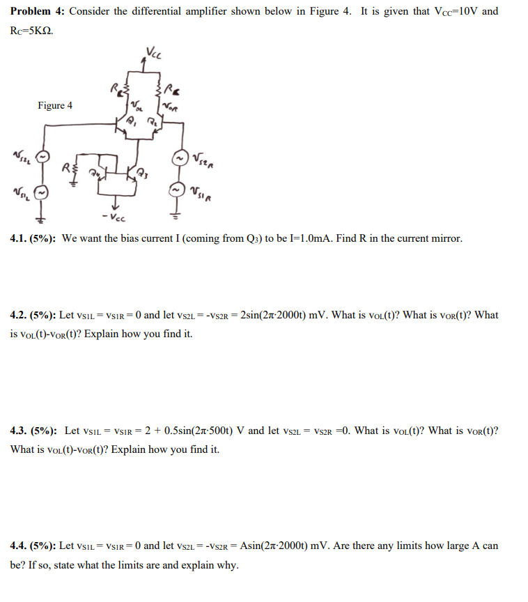 Solved Problem 4: Consider The Differential Amplifier Shown | Chegg.com