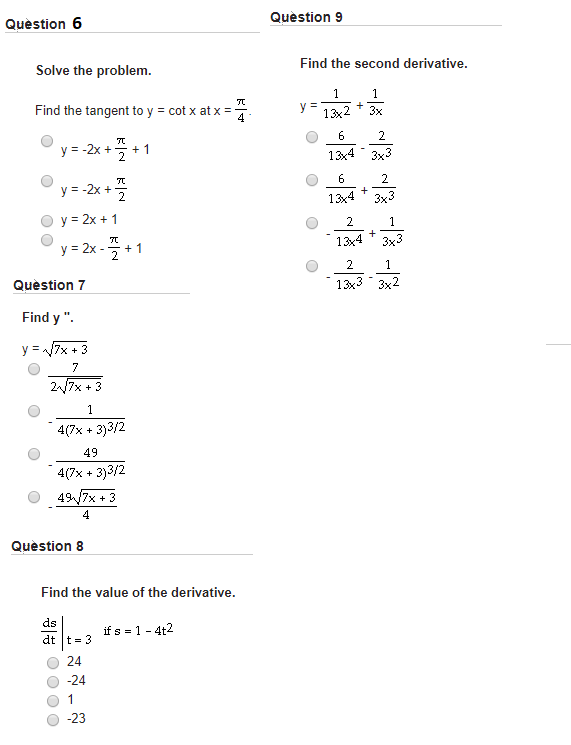 Solved Question 9 Question 6 Find the second derivative | Chegg.com