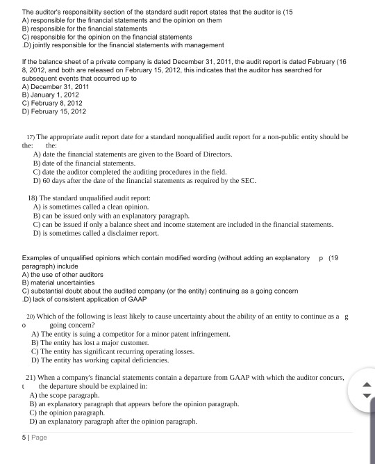 Solved The auditor's responsibility section of the standard | Chegg.com