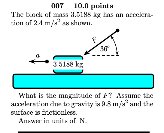 Solved 00710.0 points The block of mass 3.5188 kg has an | Chegg.com