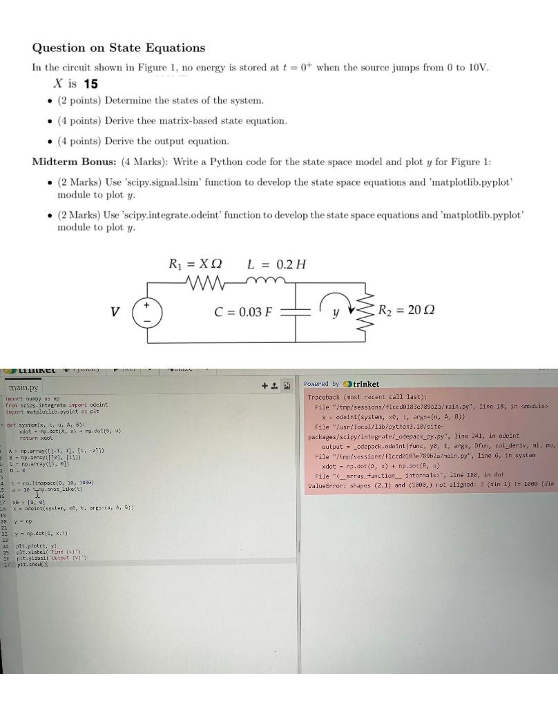 Solved Question on State Equations In the circuit shown in | Chegg.com