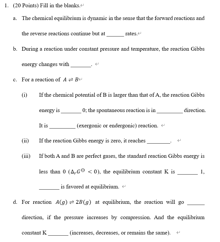 Solved (20 Points) Fill in the blanks. a. The chemical | Chegg.com