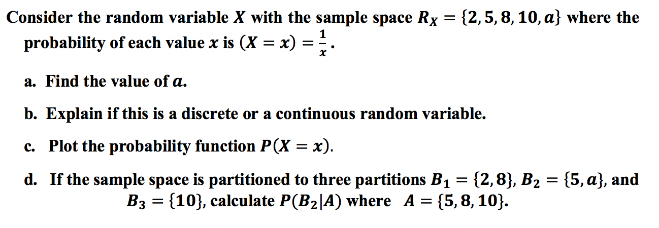 Solved Consider the random variable X with the sample space | Chegg.com