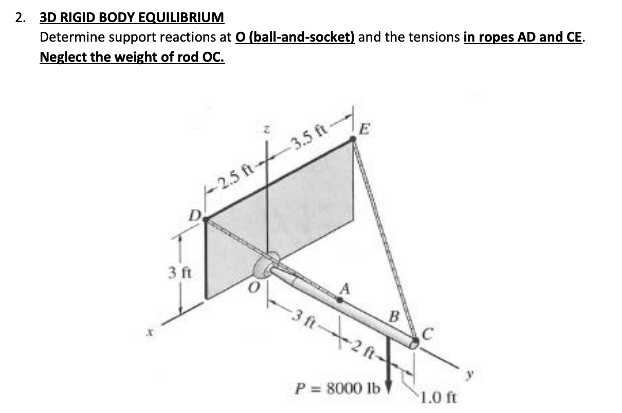 Solved 2. 3D RIGID BODY EQUILIBRIUM Determine support | Chegg.com