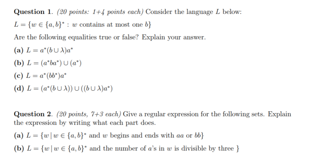 Solved Question 1. (20 points: 1+4 points each) Consider the | Chegg.com
