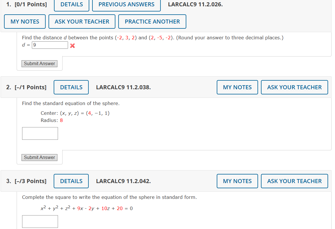 Solved Find the distance d between the points (−2,3,2) and | Chegg.com