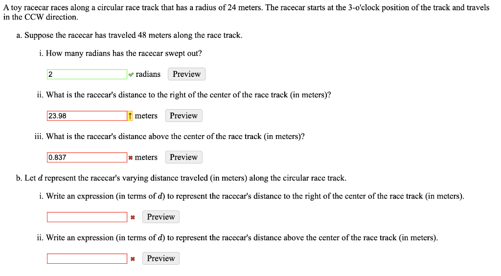 Solved A toy racecar races along a circular race track that