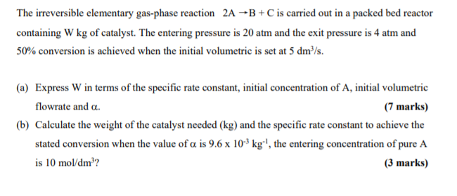 Solved The Irreversible Elementary Gas-phase Reaction 2A | Chegg.com