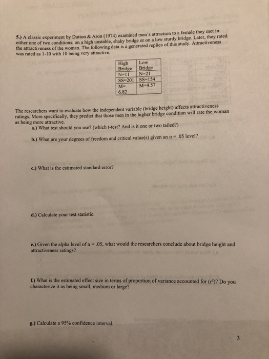 Solved 5.) A classic experiment by Dutton & Aron (1974)