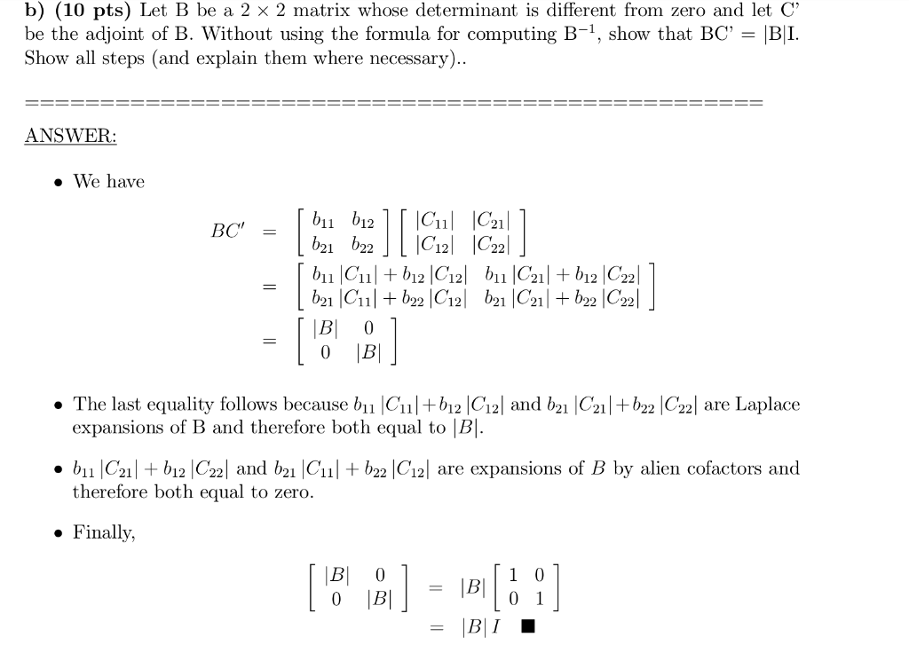 Solved B) (10 Pts) Let B Be A 2×2 Matrix Whose Determinant | Chegg.com