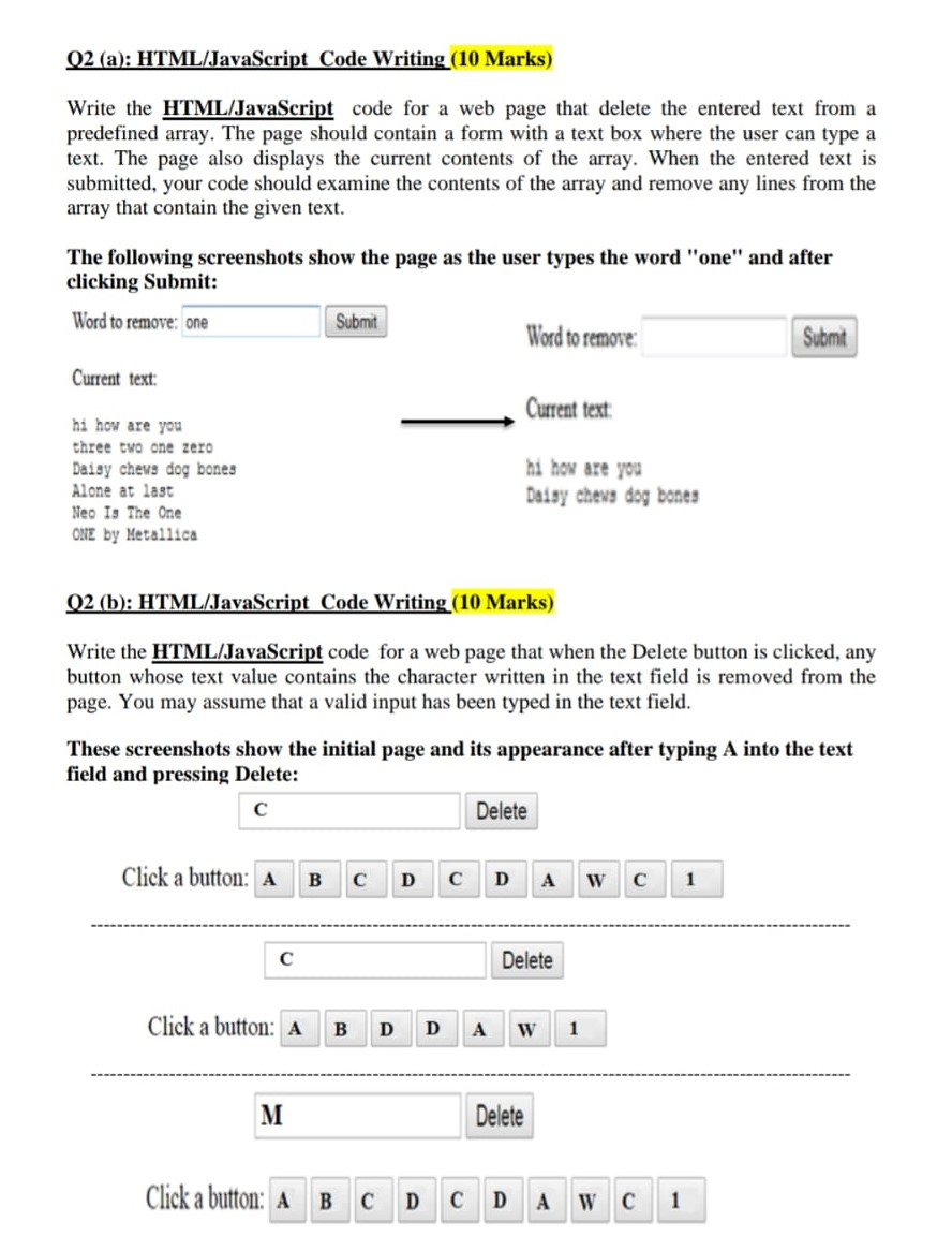 Solved 02 (a): HTML/JavaScript Code Writing (10 Marks) Write | Chegg.com