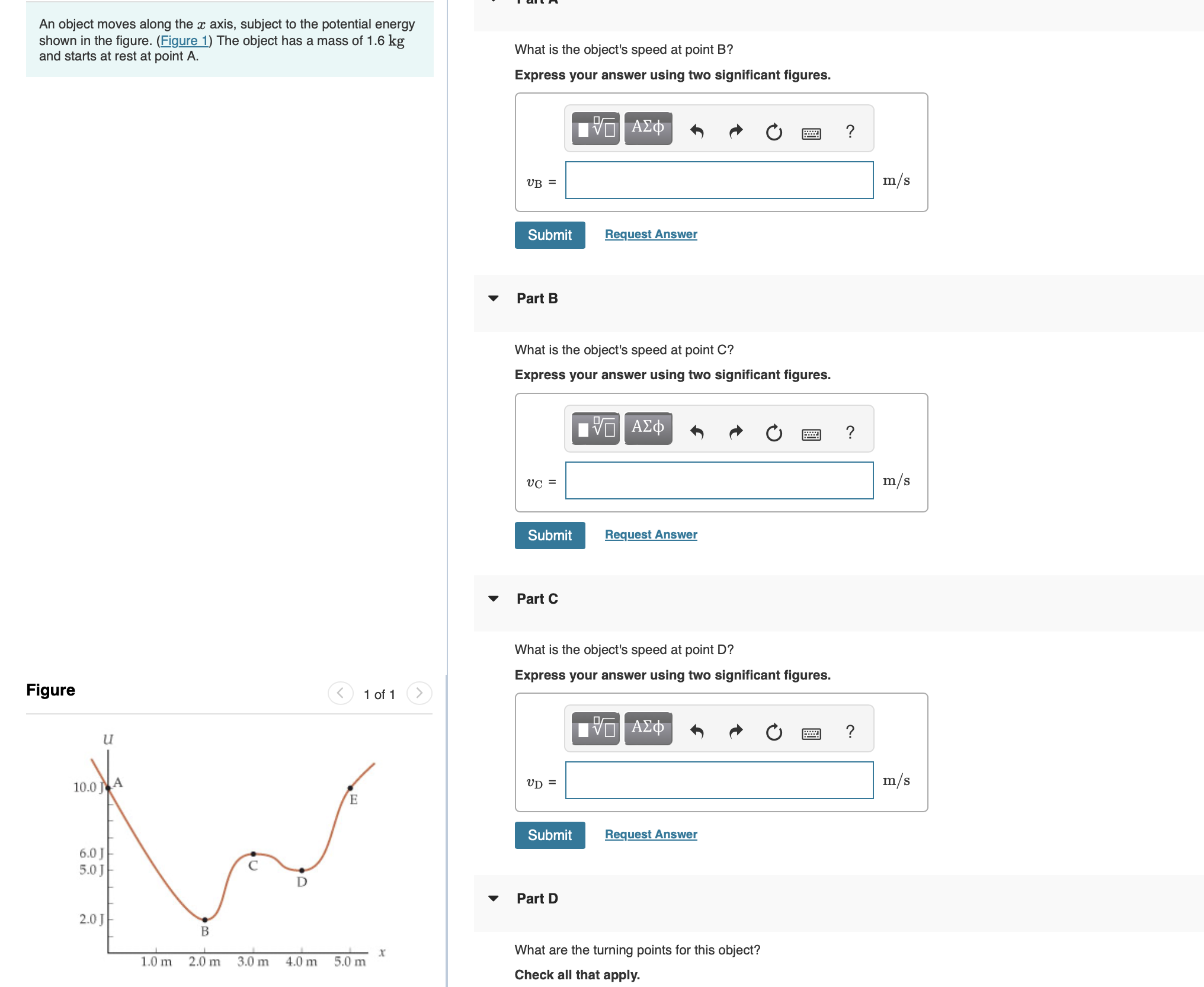 Solved An object moves along the \( ﻿x \) ﻿axis, subject to | Chegg.com