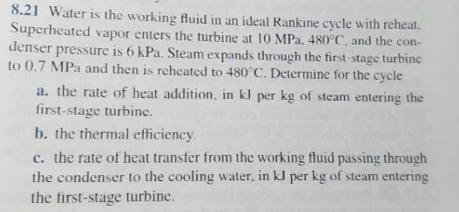 Solved 8.21 Water is the working fluid in an ideal Rankine | Chegg.com