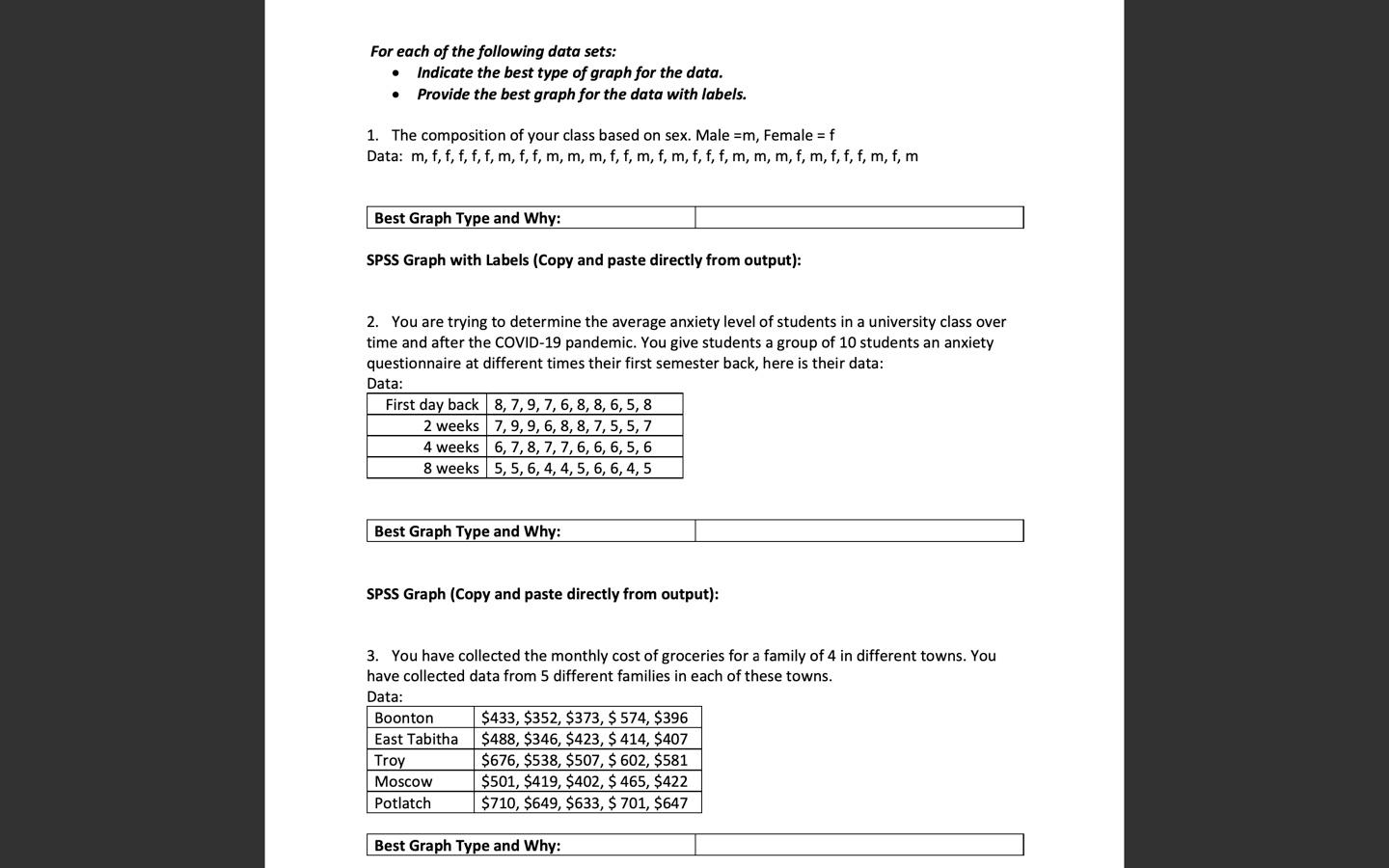 Solved For Each Of The Following Data Sets Indicate The 