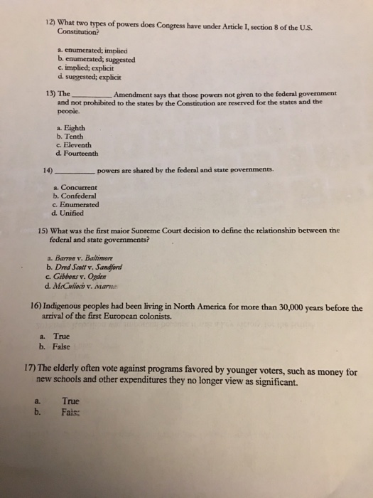 Solved What two types of powers does Congress have under