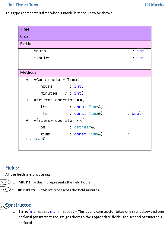 Solved The Time Class 13 Marks This type represents a time | Chegg.com