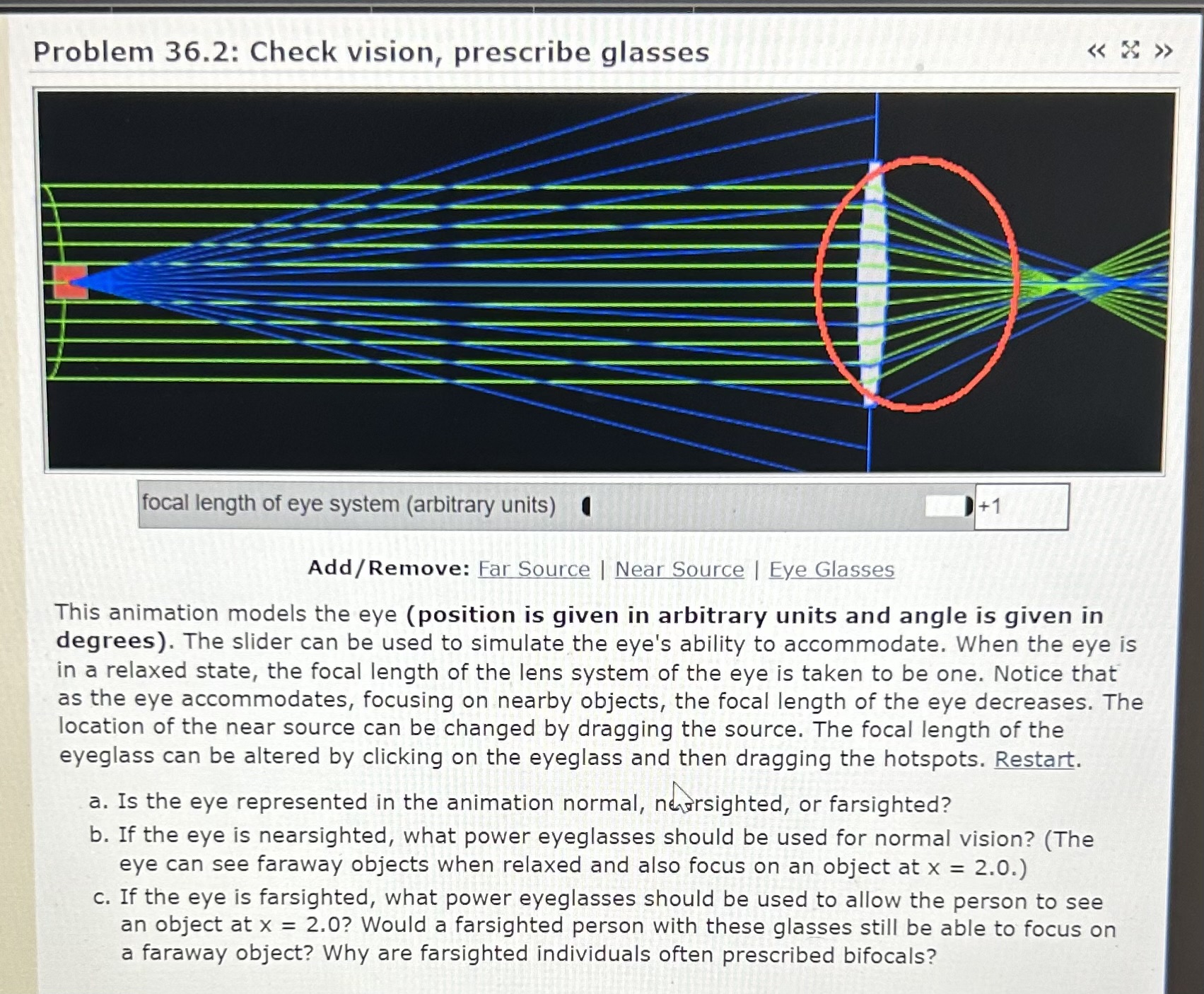 Problem 36.2: Check vision, prescribe glasses focal | Chegg.com