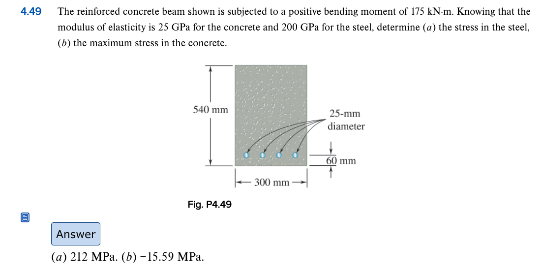 Solved 4.49 The Reinforced Concrete Beam Shown Is Subjected | Chegg.com