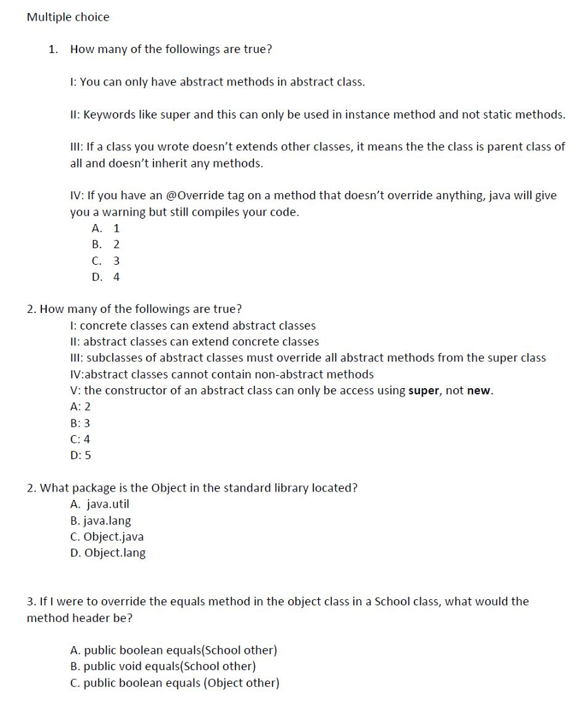 Solved Multiple choice How many of the followings are true? | Chegg.com
