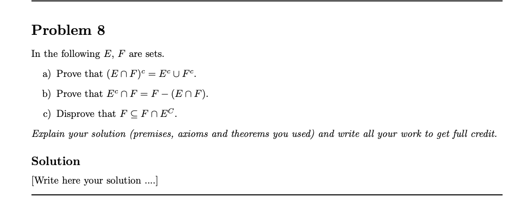 Solved Problem 8 In the following E,F are sets. a) Prove | Chegg.com