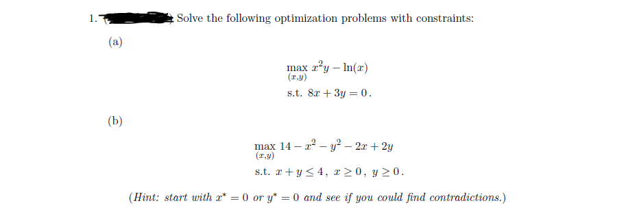 Solved 1. Solve the following optimization problems with | Chegg.com