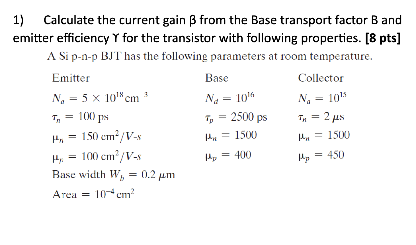 Solved 1) Calculate the current gain β from the Base