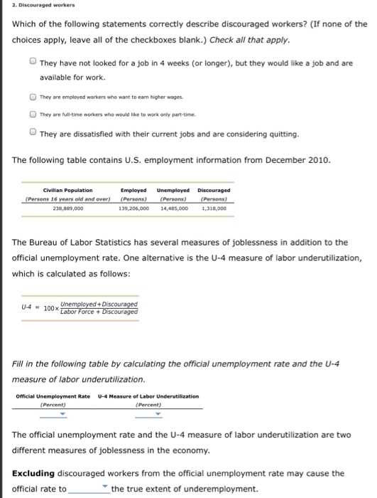Solved 2. Discouraged Workers Which Of The Following | Chegg.com