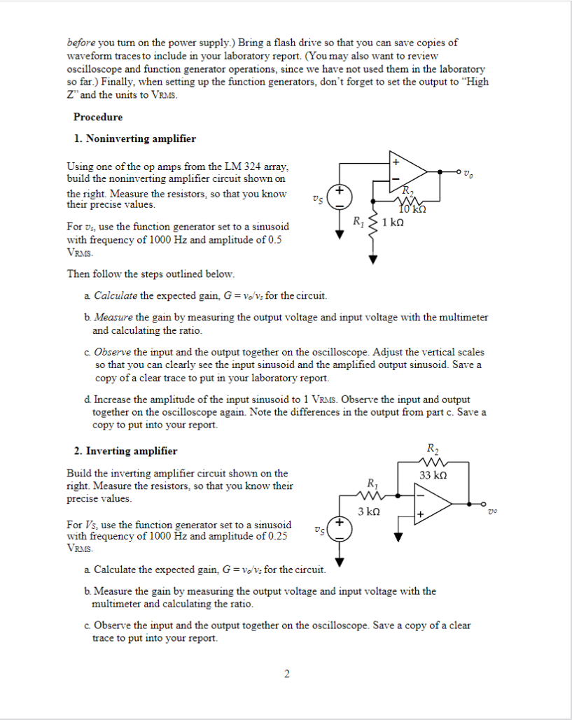 Solved Laboratory Work \# 10: Operational Amplifiers 1. To | Chegg.com