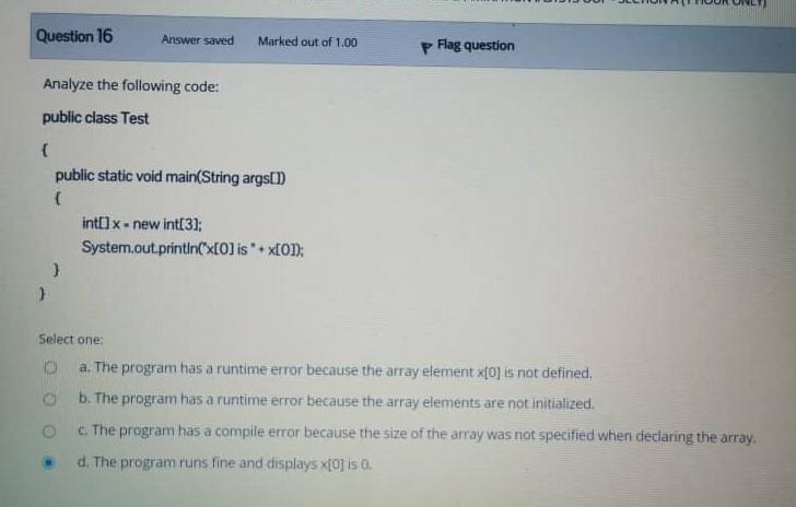 Solved Question 1 Answer saved Marked out of 1.00 Which of | Chegg.com