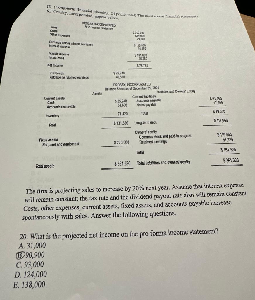 Solved 21. What is the plow back ratio? A. 35 B. 40 C. 60