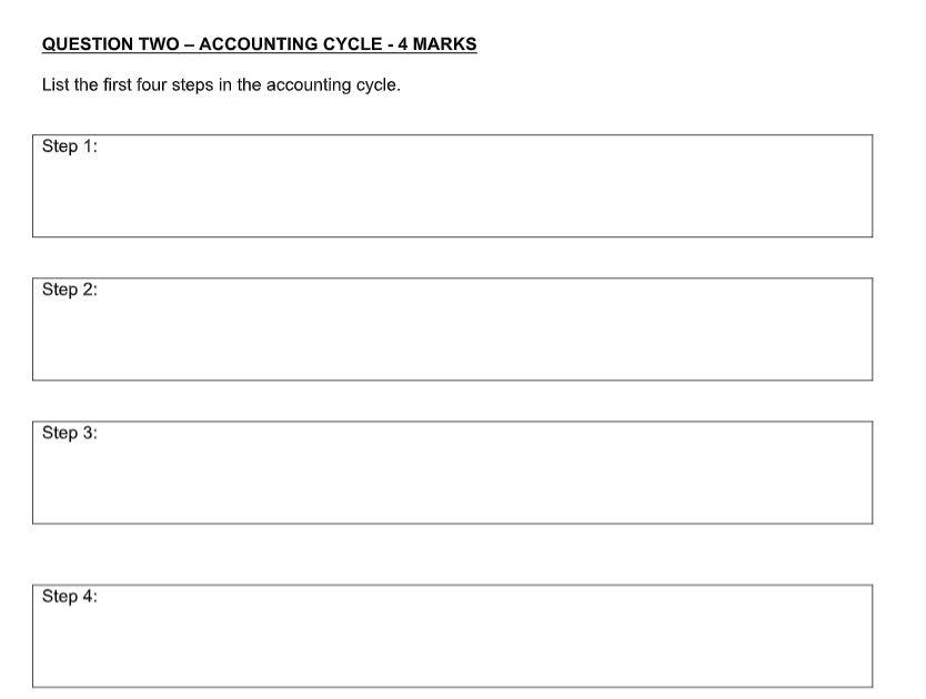 Solved Question Two - Accounting Cycle - 4 Marks List The 