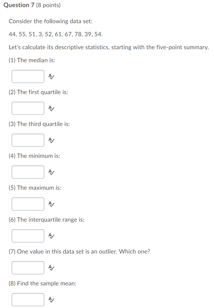 Solved Question 7 (8 points) Consider the following data | Chegg.com