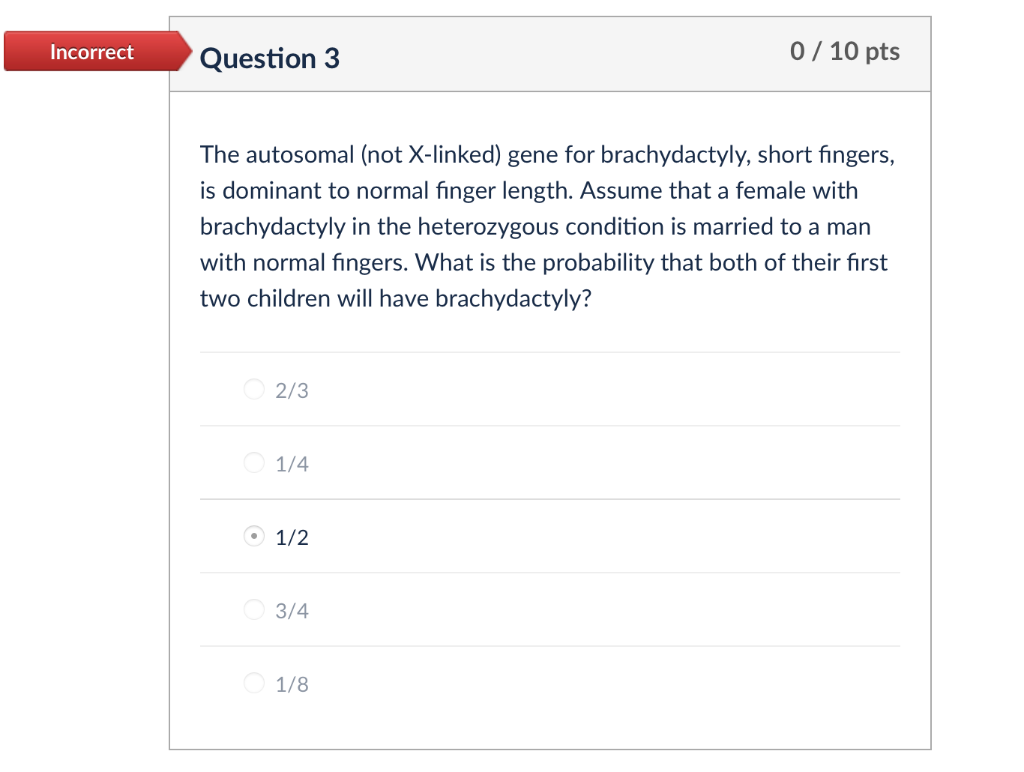 Solved Incorrect Question 3 0 / 10 pts The autosomal (not | Chegg.com