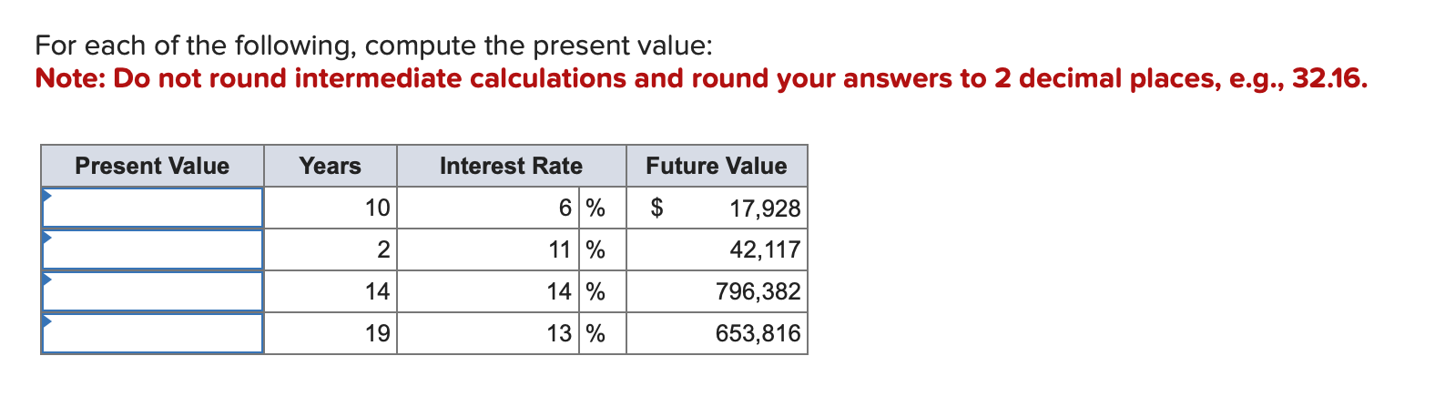 Solved For each of the following, compute the future value: | Chegg.com