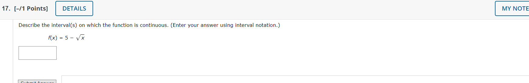 problem report error $$f(x) = sqrt x-5 $$
