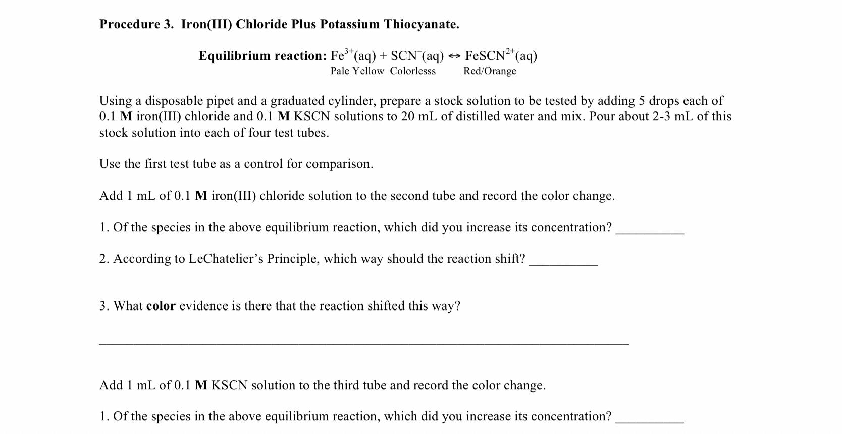 Solved Procedure 3. Iron(III) Chloride Plus Potassium