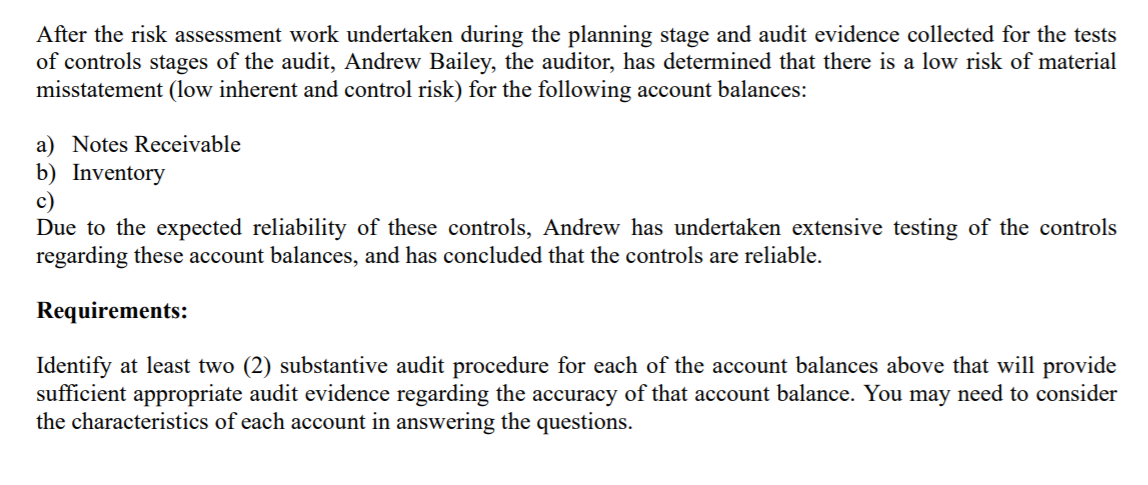 Solved After the risk assessment work undertaken during the | Chegg.com