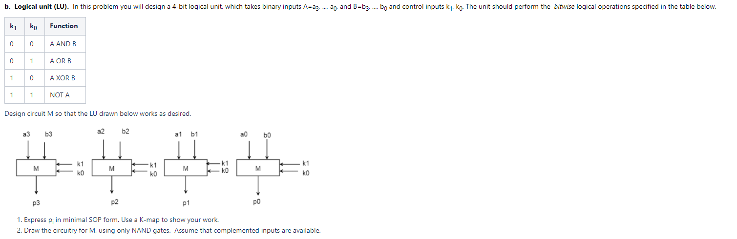 Solved B. Logical Unit (LU). In This Problem You Will Design | Chegg.com